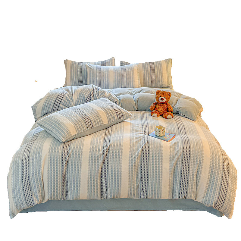 开元名都简约风加厚牛奶绒床上四件套冬季保暖被套加绒床单床笠款