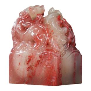 西泠印社巴林鸡血石双螭钮长方章印材孤品书法国画藏书章压角章手工篆刻金石印章石材印石送礼收藏