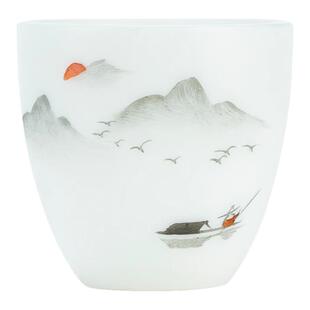 钰铨龙门 手绘羊脂玉瓷德化白瓷水墨蓝彩国风喝茶品茗客人杯茶杯