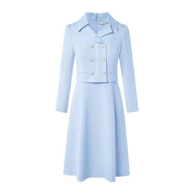 朗姿/LIME莱茵优雅粗花呢收腰伞摆假两件连衣裙职场通勤26春新款