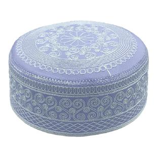 礼拜帽浅帽白色帽子男士新款民族风平顶绣花西北沙特回族回回帽