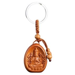 桃木十二生肖守护神钥匙扣挂件男女招财保平安护身本命佛汽车吊坠
