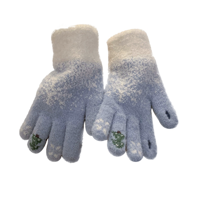 静候初雪~蓝色圣诞树雪花手套女