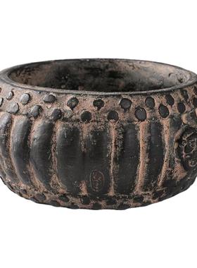 仿古典中国风粗陶石鼓形盆景微景观圆盆一叶莲铜钱草盆水培花盆器