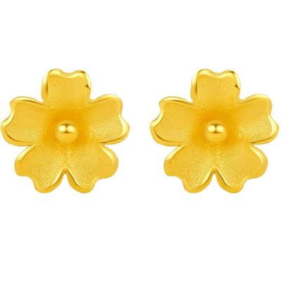 周六福珠宝黄金耳饰女款足金计价朱槿花耳钉首饰送女友新年礼物