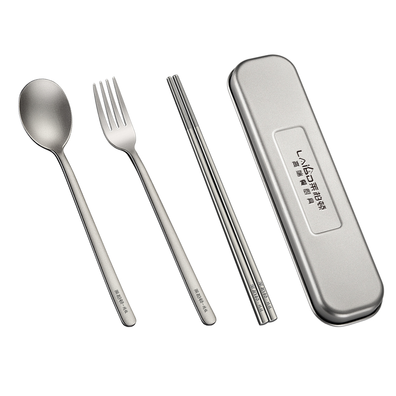 纯钛筷子勺子套装学生上学专用便携盒外带一人用餐具收纳盒三件套