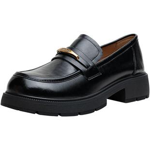 百思图2025秋季商场新款英伦风乐福鞋小皮鞋女深口单鞋BV339CA5