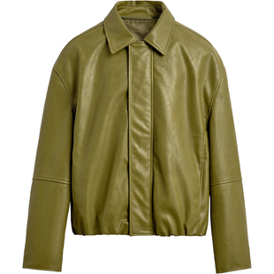 柜699！秋季新品男装宽松仿皮翻领夹克PU简约皮衣外套3833302 511