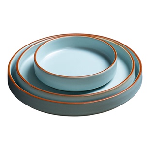 汝窑陶瓷茶盘圆形设计简约茶具托盘功夫茶台配件开片可养家用托盘