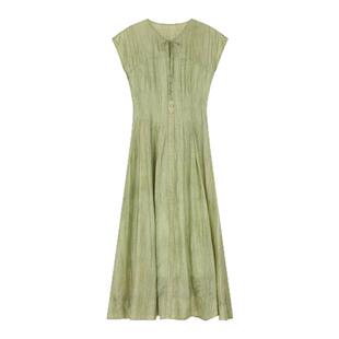 solighter法式粉色莱赛尔v领系带连衣裙夏季2025新款显瘦收腰长裙