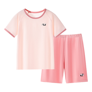 儿童莫代尔睡衣夏季薄款男女童排汗凉感透气短袖空调家居服套装
