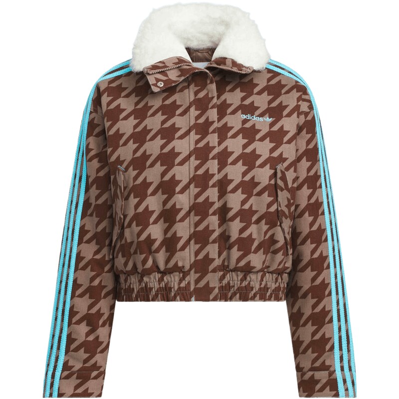 adidas阿迪达斯三叶草女子运动休闲复古千鸟格短款棉服外套KA9732
