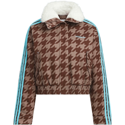 adidas阿迪达斯三叶草女子运动休闲复古千鸟格短款棉服外套KA9732