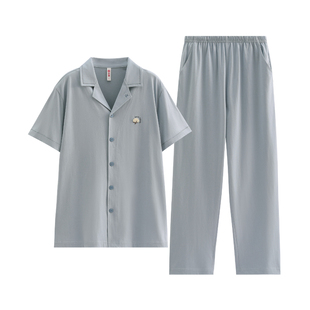 芬腾2026新款男士春秋纯棉衬衫领睡衣短袖长裤全棉家居服套装亲肤