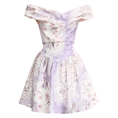 FragileHeart紫色拼贴花朵连衣裙