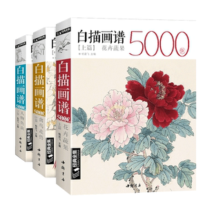 【上中下三册】经典全集 白描画谱5000例·上篇·花卉果蔬/中篇·禽鸟走兽/下篇·人物鱼虫临摹书籍