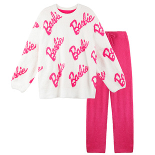 好奇小姐芭比Barbie联名珊瑚绒睡衣女冬季可爱加绒加厚家居服套装