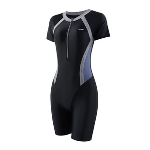 李宁游泳衣女款竞速连体初中生女孩大童中考青少年专业五分带胸垫