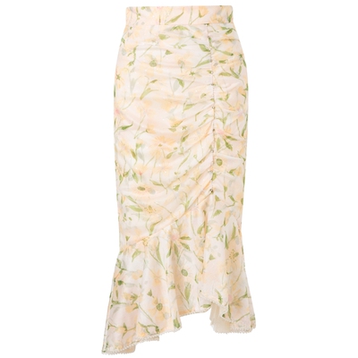 【奥莱】MAXRIENY浅黄收褶印花鱼尾半身裙欧式田园园艺风裙子