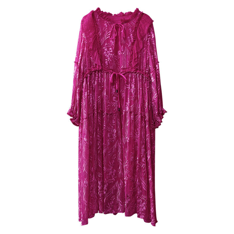 真丝桑蚕丝连衣裙2026年新款高端绣花宽松收腰显瘦时尚气质中长款