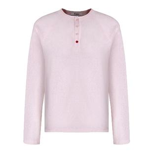 范洛Fano 休闲肌理感雪花棉亮色扣点缀插肩袖亨利领长袖t恤女春季