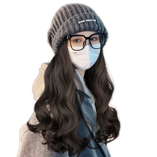 帽子假发一体时尚全头套女款2024新款仿真发全真人发秋冬季针织帽