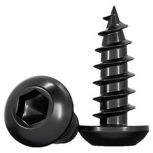 黑色304不锈钢圆头内六角自攻螺丝盘头扁头加长木牙螺钉大全M2-M8
