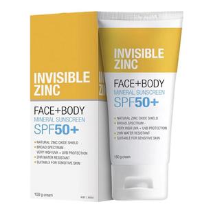 澳大利亚InvisibleZinc面部身体物理防晒霜全家适用防水广谱SPF50