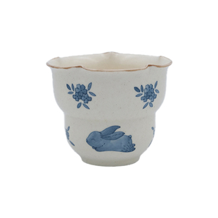 旷野集 青花兔子花口葫芦手握杯280ml景德镇手绘咖啡杯拉花拿铁杯