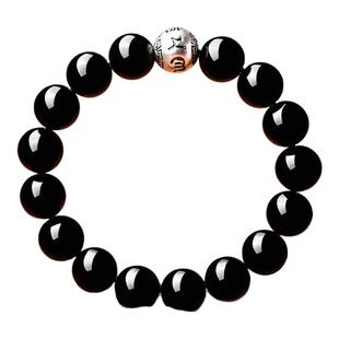 普陀山官方黑曜石手串女款天然乌金佛珠水晶手链礼物