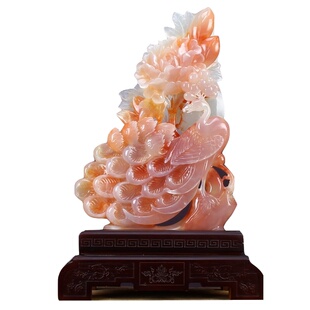 阿富汗玉石雕刻牡丹花摆件客厅酒柜桌面装饰品新中式玄关艺术品
