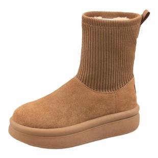 Safiya/索菲娅冬季加绒保暖弹力袜筒显脚小厚底瘦瘦雪地靴