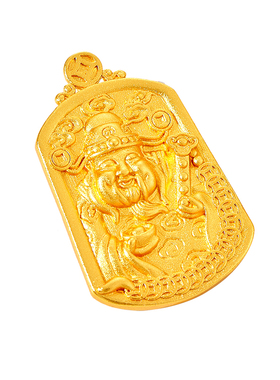 古法沙金财神爷吊坠项链成品
