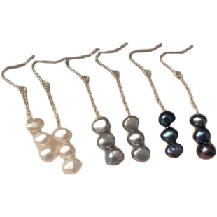 福利 新增短款 天然巴洛克异形白灰黑珍珠耳环纯银简约长款耳坠女