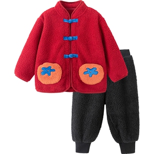 巴拉巴拉儿童家居服男童女童红色珊瑚绒睡衣套装秋冬新款宝宝加厚