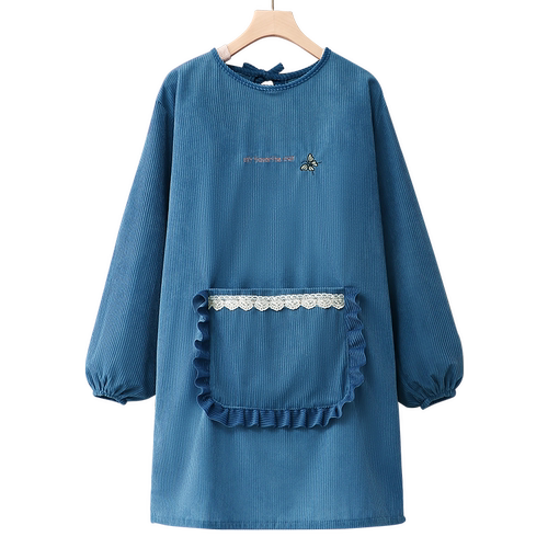 韩版时尚新款厨房做饭围裙灯芯绒耐磨上班工作服餐饮专用罩衣长袖