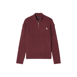 【马年限定 混纺羊毛】Unvesno(UN)RL马标刺绣绞花半拉链立领毛衣