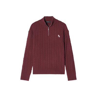 【马年限定 混纺羊毛】Unvesno(UN)RL马标刺绣绞花半拉链立领毛衣