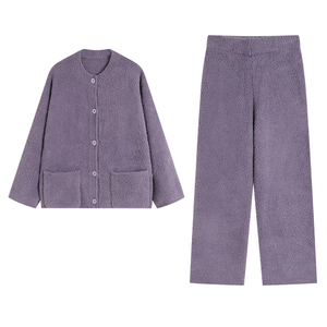 秋冬季半边绒简约开衫家居服套装