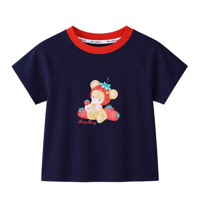 BarryBanny女童撞色小熊短袖T恤