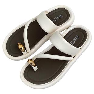 法式复古风一字带夹脚凉拖鞋夏季新款时尚百搭高级感拼色人字拖女