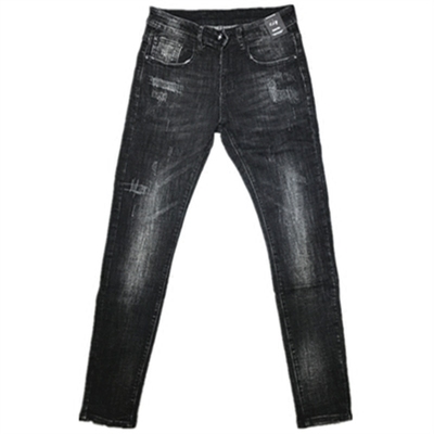 潮男秋冬新款韩版修身做旧黑刺绣