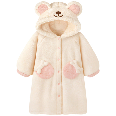 珊瑚绒睡袍冬季可爱保暖小熊睡衣