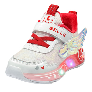百丽童鞋25冬新年红女童棉鞋校园软底亮灯马年运动鞋加绒保暖休闲