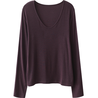 舒适高弹百搭V领长袖T恤打底衫