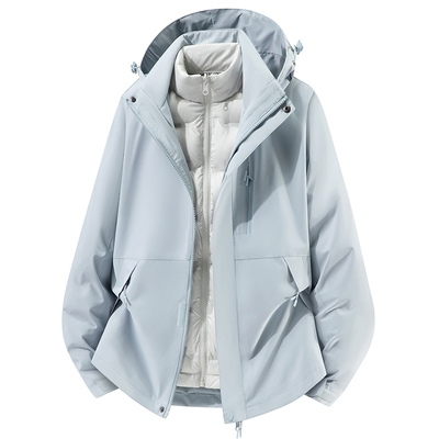 稻草人月光蓝冲锋衣女【羽绒内胆】2025新款秋冬防风防水外套男士