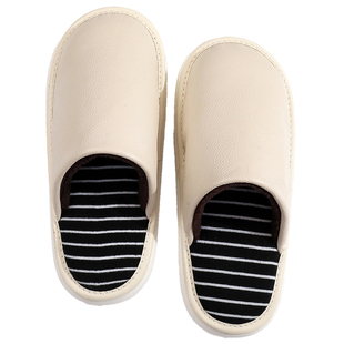 秋冬季牛皮条纹保暖棉拖鞋男女情侣居家室内防滑防水软底静音真皮