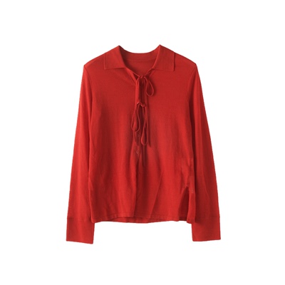 AS红色翻领开衫针织毛衣女