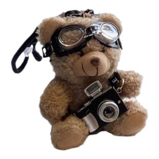 可爱闪光相机小熊毛绒玩偶包挂件情侣礼物创意公仔熊猫钥匙扣挂饰