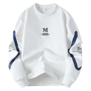 男士长袖t恤春秋季潮流刺绣白色卫衣潮牌初中高中学生秋装上衣服